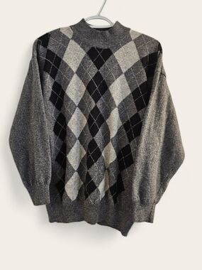 Women's Grey Argyle Mock Neck Sweater